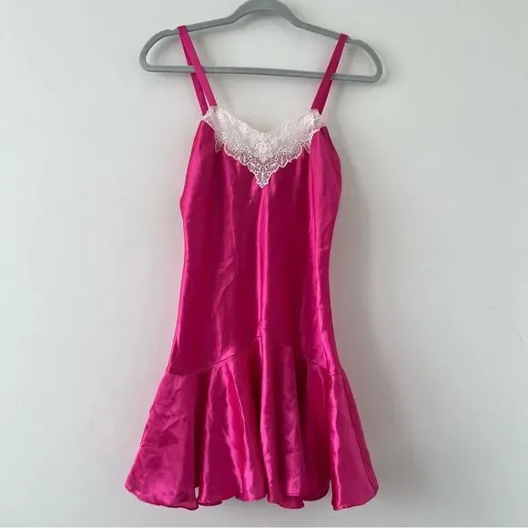 Vintage Victoria’s Secret Gold Label Pink Slip Dress. Drop hem with lace. Great - Picture 1 of 6